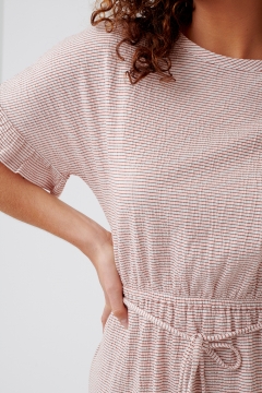 womens red and cream knit dolman sleeve midi modest dress